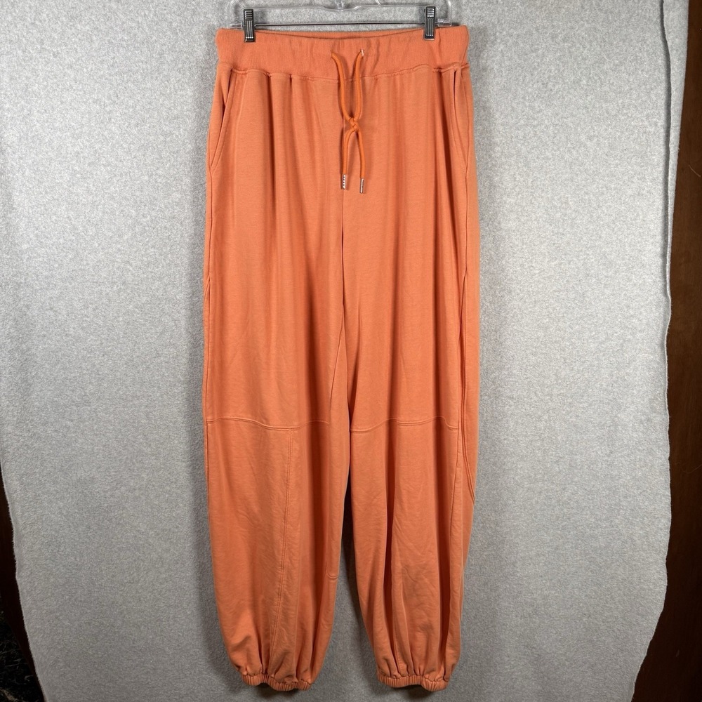 Blue velvet sweatpants womens XL orange cotton jogger wide leg pull on